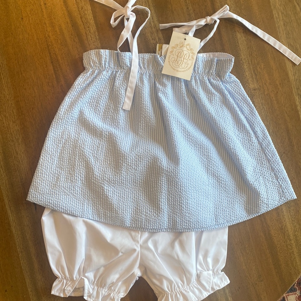 NWT Beaufort bonnet blue and white seersucker bloomer set